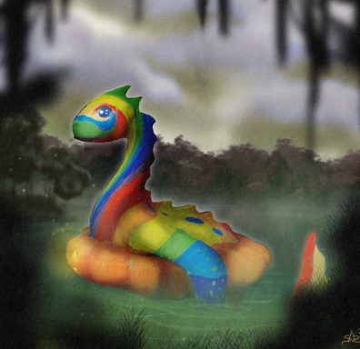 Rainbow colored Nessie 3D printed figure