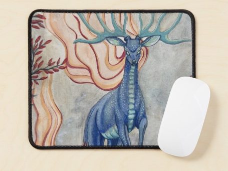 Kirin yokai fantasy deer in forest artwork printed on Redbubble mousepad