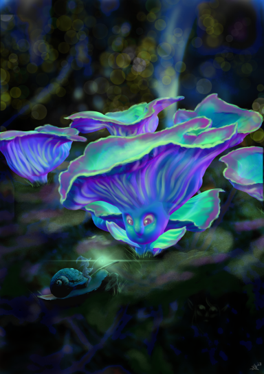 Ghost mushroom digital illustration.