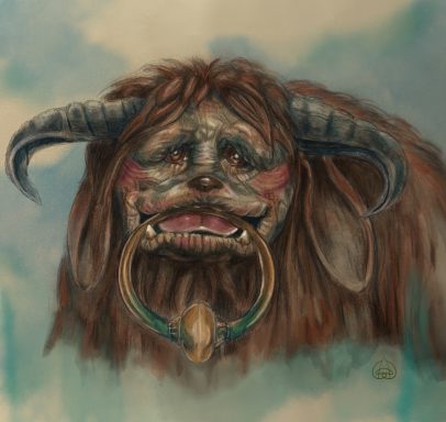 Ludo Fantasy character portrait of Ludo, the gentle beast from the film Labyrinth, illustrated by Studio Sasafras as part of Drawlloween.