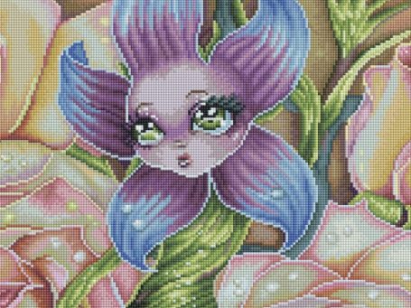 Cute big eyed wallflower with blooming roses fantasy artwork diamond painting